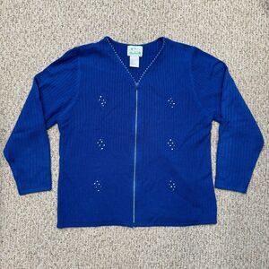 Bright Quacker Factory Womens Size M Blue Sparkle Diamond Full Zip Jacket Long S